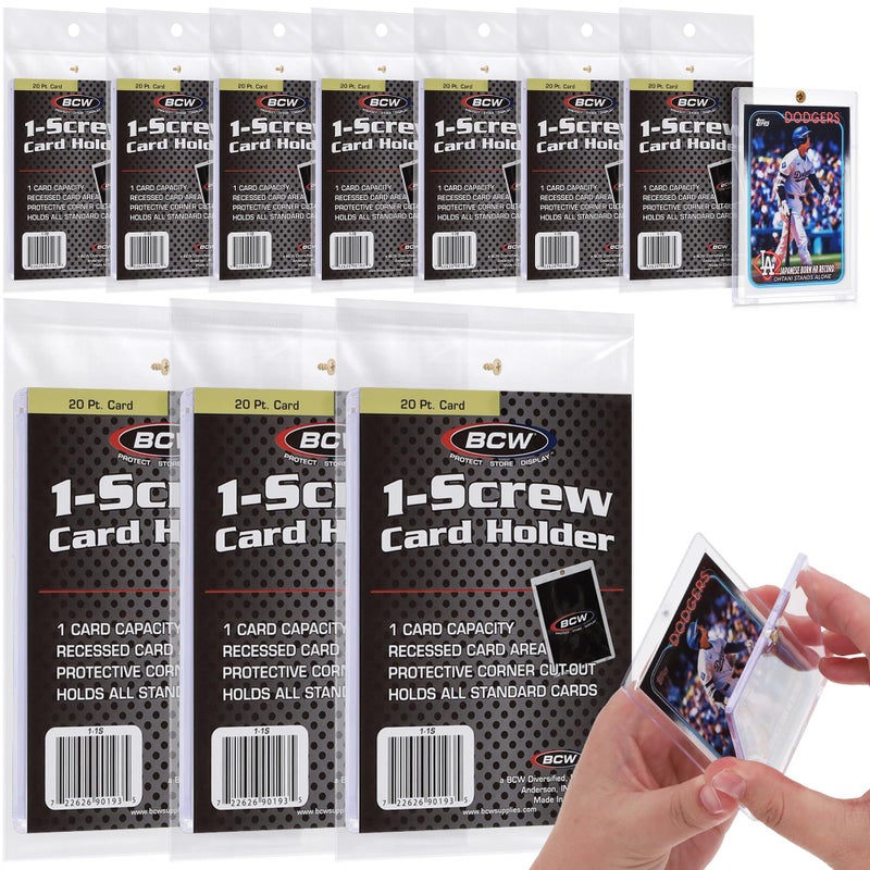 BCW 1 Screw Card Holder 10 Pack 20PT Screw Down Card Holder Standard Trading Card Protector Clear 2Piece Polystyrene Case with Brass Screw - Image 2