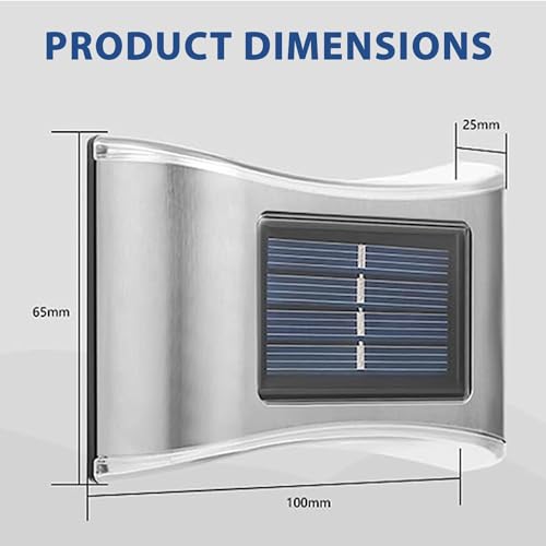 GIGAWATTS 6 LED Solar Wall Light Outdoor Sustainable Lighting Energy Efficient Stainless Steel Sconce Versatile Placement for Courtyard Garden Corridor (Pack of 4) - Image 2