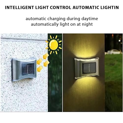 GIGAWATTS 6 LED Solar Wall Light Outdoor Sustainable Lighting Energy Efficient Stainless Steel Sconce Versatile Placement for Courtyard Garden Corridor (Pack of 4) - Image 3