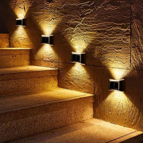 GIGAWATTS 6 LED Solar Wall Light Outdoor Sustainable Lighting Energy Efficient Stainless Steel Sconce Versatile Placement for Courtyard Garden Corridor (Pack of 4) - Image 1