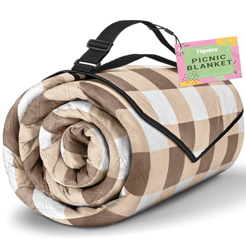 TigeJoy Extra Large Picnic Blanket Waterproof Foldable 80x80 Outdoor Picnic Mat Beach Blanket Sandproof for Park Grass Travel Hiking Camping Essentials Gingham Picnic Blanket - Image 1