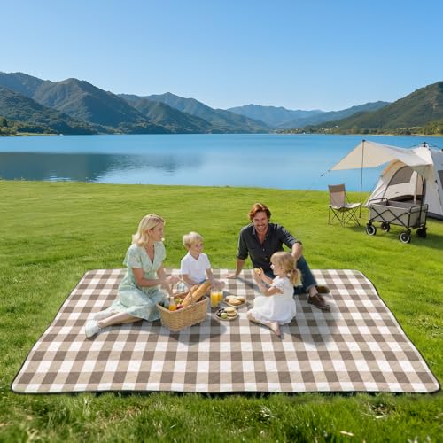 TigeJoy Extra Large Picnic Blanket Waterproof Foldable 80x80 Outdoor Picnic Mat Beach Blanket Sandproof for Park Grass Travel Hiking Camping Essentials Gingham Picnic Blanket - Image 3