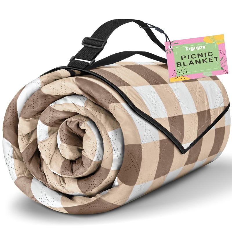 TigeJoy Extra Large Picnic Blanket Waterproof Foldable 80x80 Outdoor Picnic Mat Beach Blanket Sandproof for Park Grass Travel Hiking Camping Essentials Gingham Picnic Blanket - Image 2