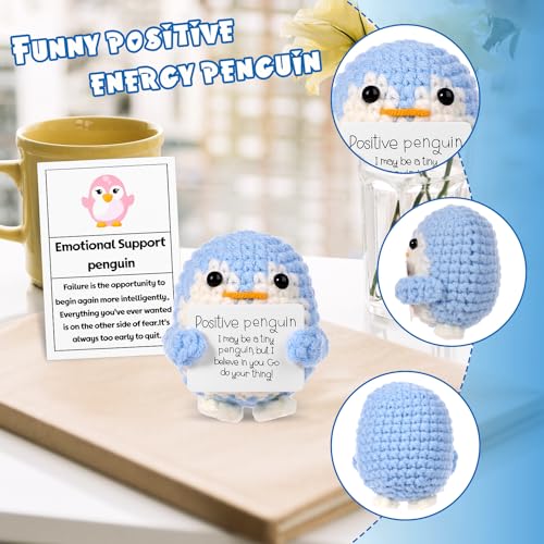 lasuroa Funny Positive Penguin, 2.56 Inch Knitted Emotional Support Penguin Toy with Positive Card Creative Cute Woolen Positive Penguin Crochet Doll Gift for Friends Encouragement Party Decoration - Image 3