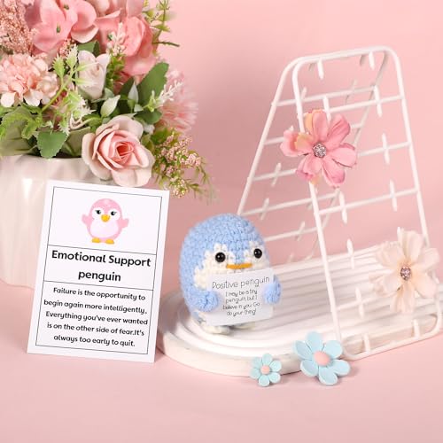 lasuroa Funny Positive Penguin, 2.56 Inch Knitted Emotional Support Penguin Toy with Positive Card Creative Cute Woolen Positive Penguin Crochet Doll Gift for Friends Encouragement Party Decoration - Image 4