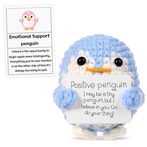 lasuroa Funny Positive Penguin, 2.56 Inch Knitted Emotional Support Penguin Toy with Positive Card Creative Cute Woolen Positive Penguin Crochet Doll Gift for Friends Encouragement Party Decoration - Image 1