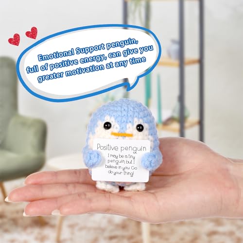 lasuroa Funny Positive Penguin, 2.56 Inch Knitted Emotional Support Penguin Toy with Positive Card Creative Cute Woolen Positive Penguin Crochet Doll Gift for Friends Encouragement Party Decoration - Image 5