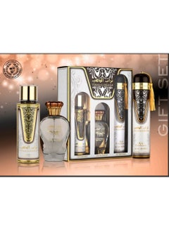 ارض الزعفران تراب الذهب (مجموعة هدايا) عطر 100 مل + 250 مل معطر جسم + 300 مل معطر جو  - Image 1
