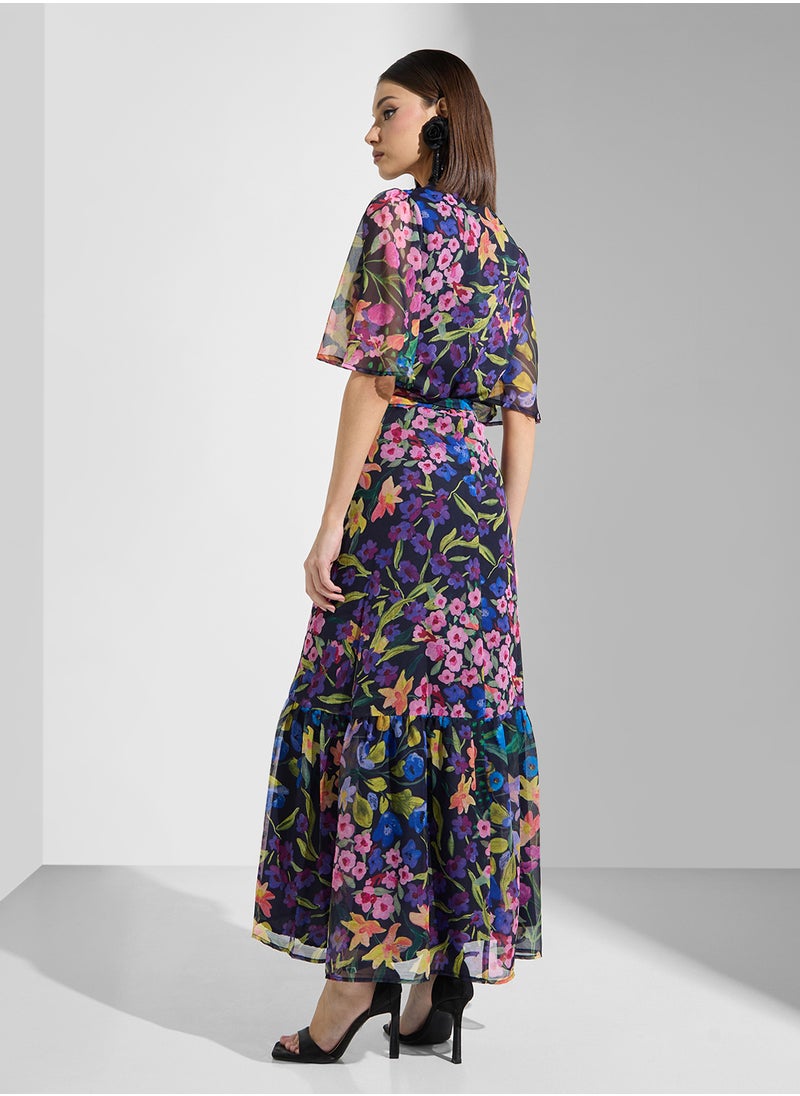 Hope & Ivy - Flutter Sleeve Wrap Dress with Tie Waist - Image 1