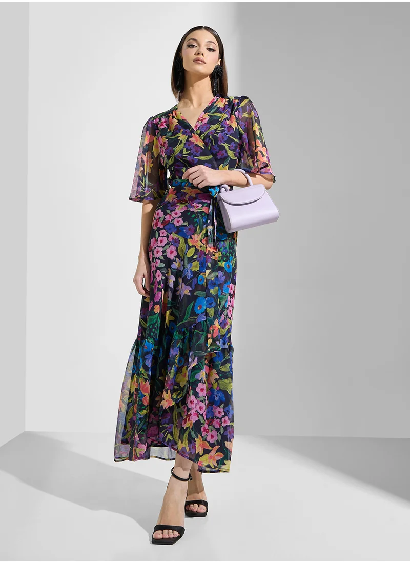 هوب اند ايفي Flutter Sleeve Wrap Dress with Tie Waist
