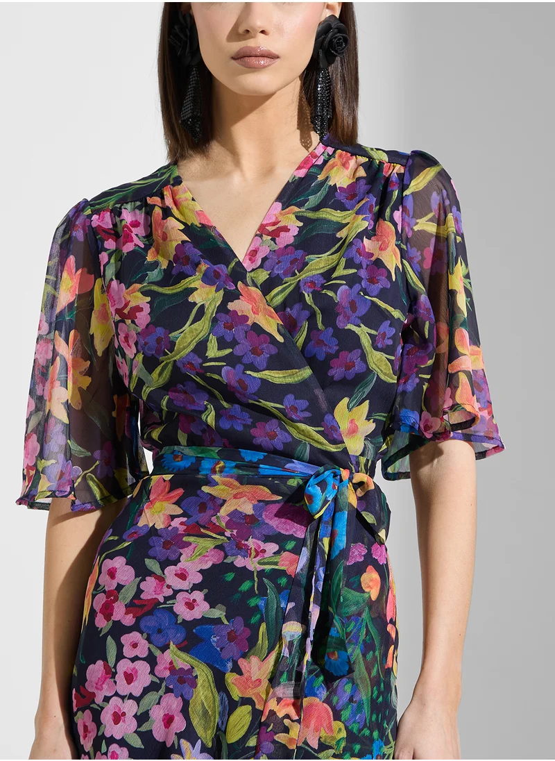 هوب اند ايفي Flutter Sleeve Wrap Dress with Tie Waist