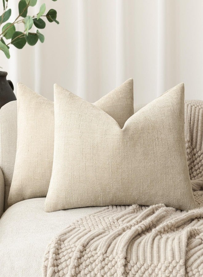 Foindtower Pack of 2 Soft Textured Chenille Throw Decorative Pillow Covers Lumbar Accent Solid Cushion Cover Cozy Neutral Farmhouse Pillow Case for Couch Sofa Bedroom Living Room 12x20 Inch, Beige - Image 1