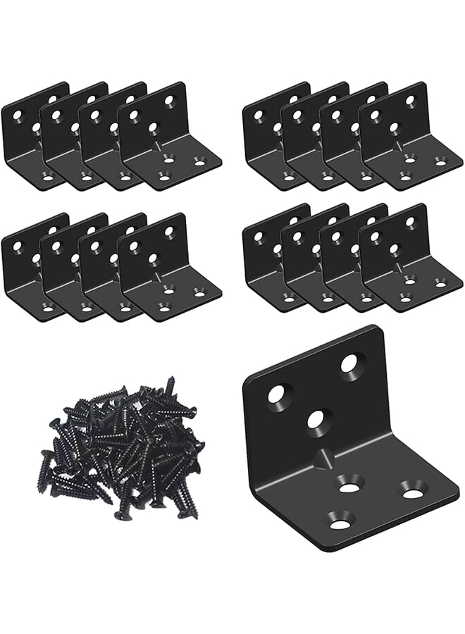 The Bros 12Pcs Black Stainless Steel Shelf Bracket,L Shelf Bracket Stainless Steel Corner Brace, Black Heavy Duty Joint Right Angle Bracket for Wood Furniture Shelves Table Cabinet Drawer Chair(38x30x30 mm)  - Image 1