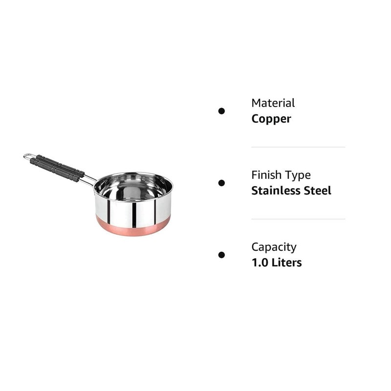BPE Stainless Steel Copper Base Saucepan(Multi Color Handle)/Tea Pan, (Induction Cookware),Stainless Steel Plain Milk Pan/Sauce Pan/Tea Pan/Flat Base Tapeli (1 Litre) - Image 4