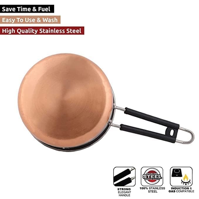 BPE Stainless Steel Copper Base Saucepan(Multi Color Handle)/Tea Pan, (Induction Cookware),Stainless Steel Plain Milk Pan/Sauce Pan/Tea Pan/Flat Base Tapeli (1 Litre) - Image 2