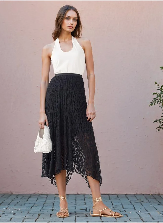 2Xtremz 2Xtremz Lace Detail Midi Asymmetric Skirt with Elasticated Waistband