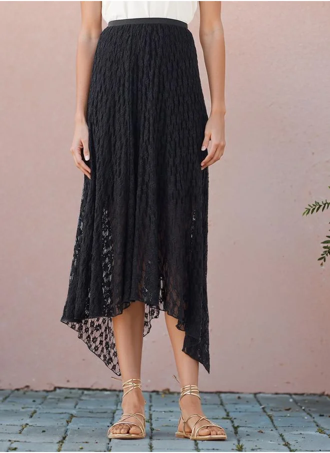 2Xtremz 2Xtremz Lace Detail Midi Asymmetric Skirt with Elasticated Waistband