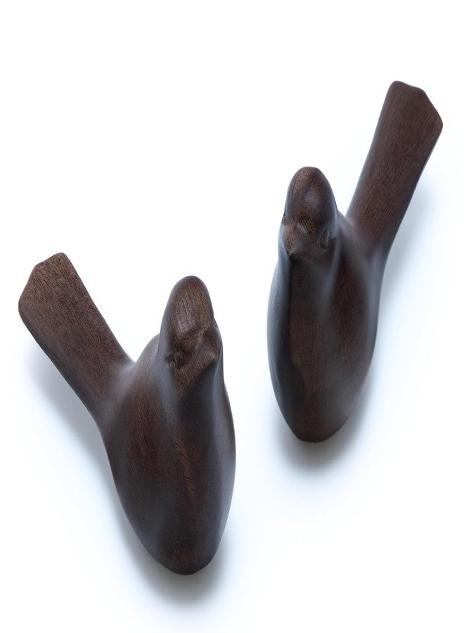 تماثيل طيور خشبية صغيرة من صنع هانديكرافتفيت - ديكور منزلي - منحوتة زخرفية لغرفة المعيشة، غرفة النوم، رفوف الكتب، والمكتب، المقاس: 4.3 بوصة × 2 بوصة × 2.6 بوصة. طيور خشبية سوداء، قطعتان (مجموعة واحدة). - Image 1