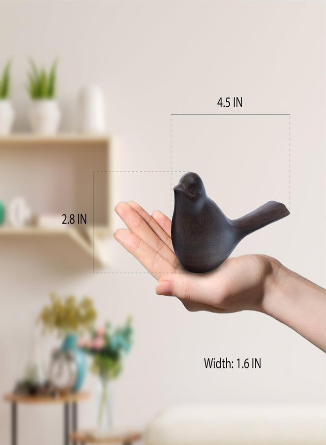 تماثيل طيور خشبية صغيرة من صنع هانديكرافتفيت - ديكور منزلي - منحوتة زخرفية لغرفة المعيشة، غرفة النوم، رفوف الكتب، والمكتب، المقاس: 4.3 بوصة × 2 بوصة × 2.6 بوصة. طيور خشبية سوداء، قطعتان (مجموعة واحدة). - Image 2