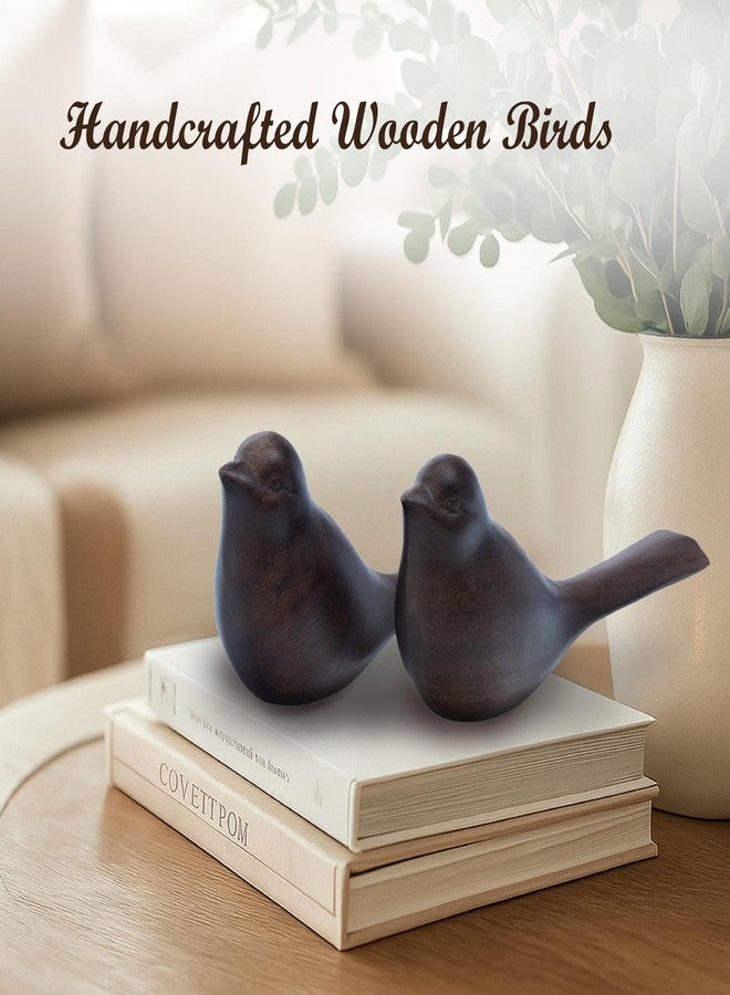 تماثيل طيور خشبية صغيرة من صنع هانديكرافتفيت - ديكور منزلي - منحوتة زخرفية لغرفة المعيشة، غرفة النوم، رفوف الكتب، والمكتب، المقاس: 4.3 بوصة × 2 بوصة × 2.6 بوصة. طيور خشبية سوداء، قطعتان (مجموعة واحدة). - Image 3