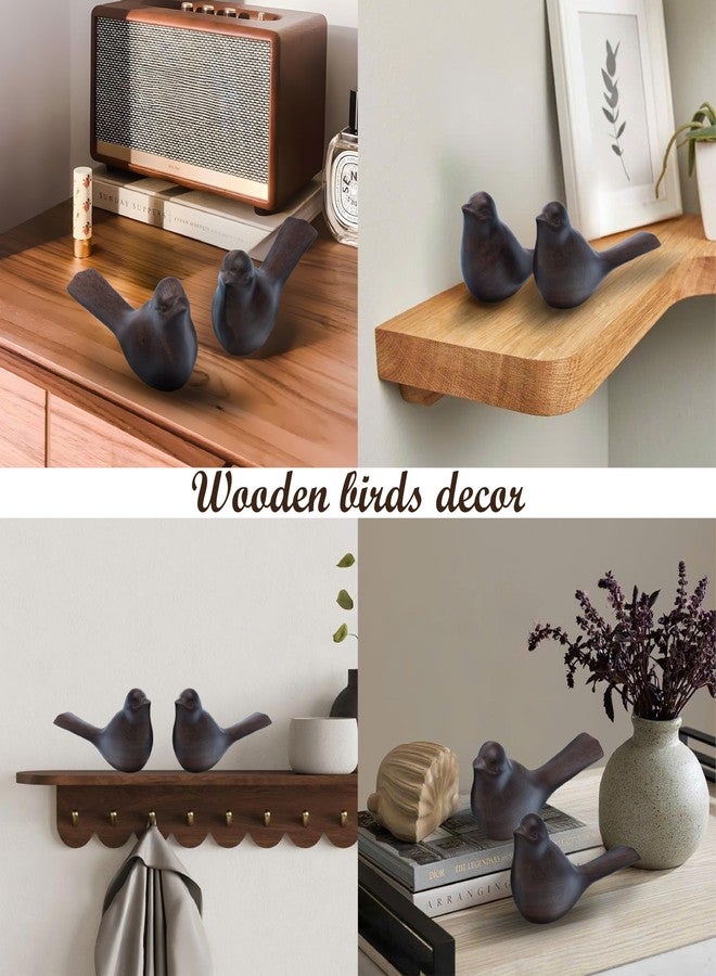 تماثيل طيور خشبية صغيرة من صنع هانديكرافتفيت - ديكور منزلي - منحوتة زخرفية لغرفة المعيشة، غرفة النوم، رفوف الكتب، والمكتب، المقاس: 4.3 بوصة × 2 بوصة × 2.6 بوصة. طيور خشبية سوداء، قطعتان (مجموعة واحدة). - Image 4