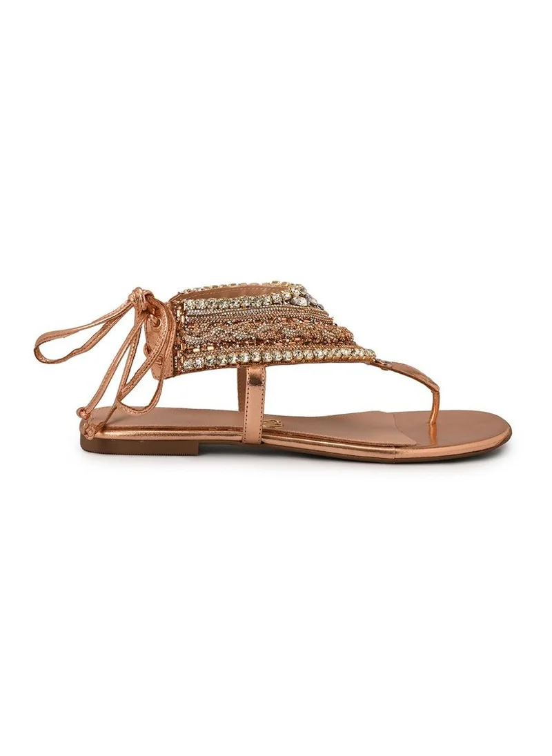 Carmen Steffens Flat Sandal Rose Gold with Handcrafted Beaded Embroidery