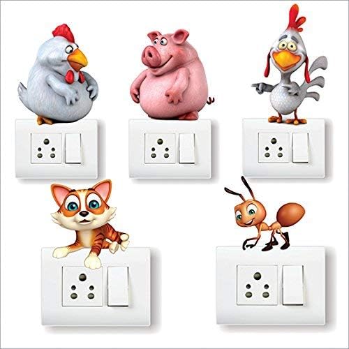 AH Decals Amazing Animal Cartoon 3D Wall Switch Board Stickers for Living Bed Kids Room | (Set of 5) - Image 2