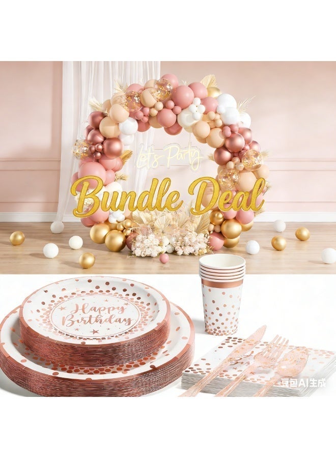 مجموعة متكاملة وأنيقة لحفلات أعياد الميلاد، وفر 25%: طقم أدوات مائدة لـ 10 أشخاص + طقم قوس بالونات مكون من 136 قطعة - Image 1