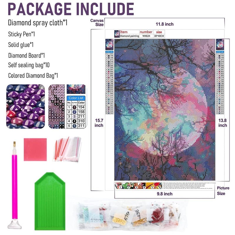 TRENDBIT Diamond Painting Kit 16 12In Bright Moon Diamond Painting Kits 5D Diamond Painting Kit for Adults Kids Art Wall Hangings Super Moon Night Scene for Home Wall Decor - Image 2