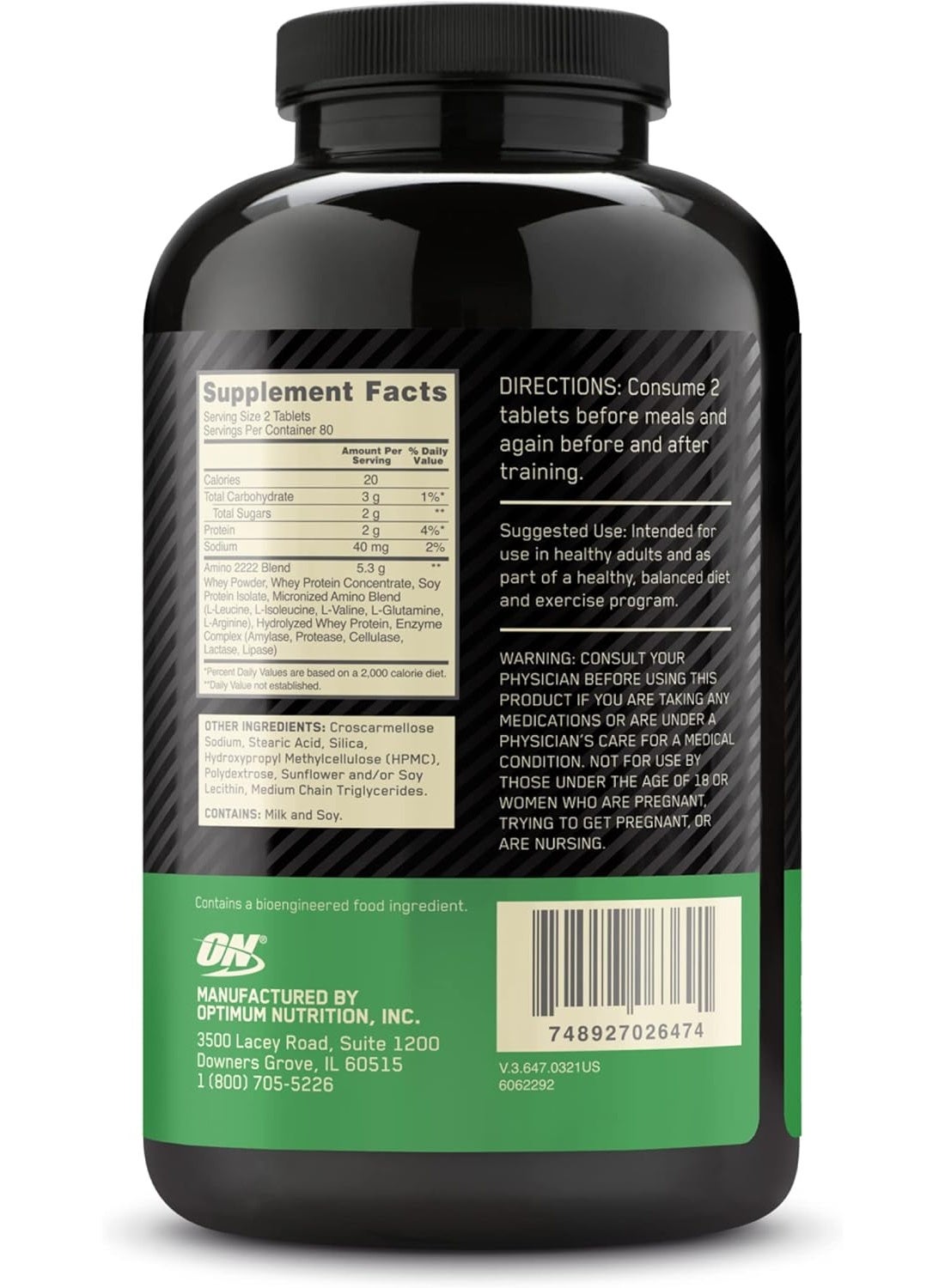 Optimum Nutrition Superior Amino 2222 Tablets 160'S