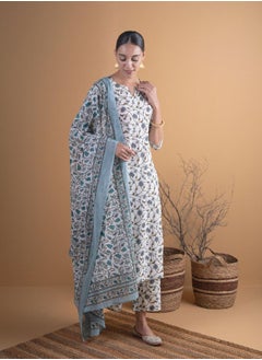 Libas Printed Straight Kurta with Palazzo and Cotton Printed Dupatta Set by Styli  - Image 1