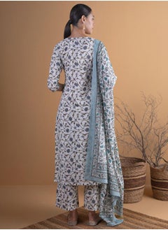 Libas Printed Straight Kurta with Palazzo and Cotton Printed Dupatta Set by Styli  - Image 4
