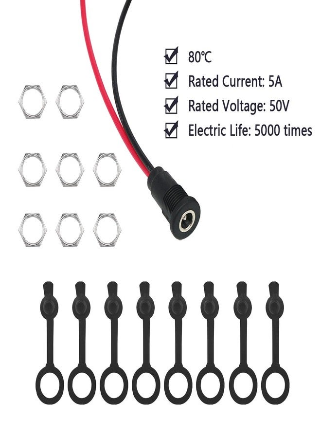 Tugermoola 8PCS 5.5 x 2.1mm Female DC Power Jack Threaded Panel Mount Barrel Connector Adapter with Cover Cap DC-022D - Image 4
