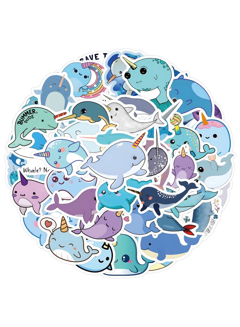 60pcs Narwhal Stickers Cute Animal Stickers for Toy Decal Stickers for Water Bottle Skateboard Refrigerator Hydro Flasks Decal Waterproof Vinyl Decal for Adults Teens - Image 1