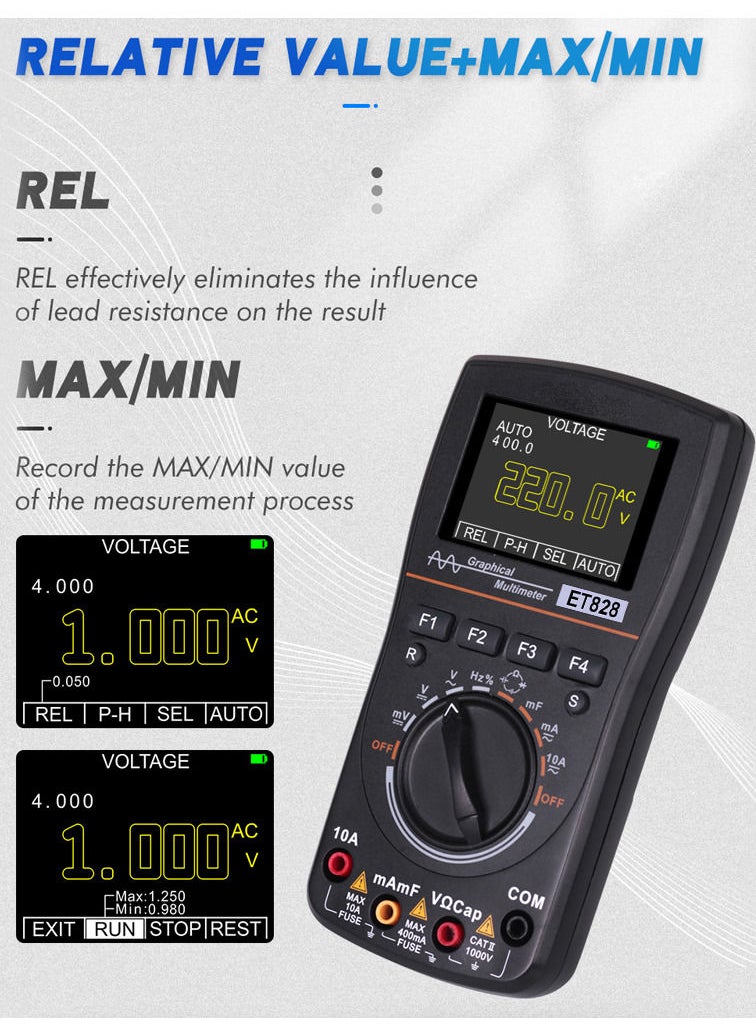 Generic - ET828 Intelligent Graphical Digital Oscilloscope Multimeter 2 in 1 with 2.4 Inches Color Screen 1MHz Bandwidth 2.5Msps Sampling Rate for DIY and Electronic Test - Image 1