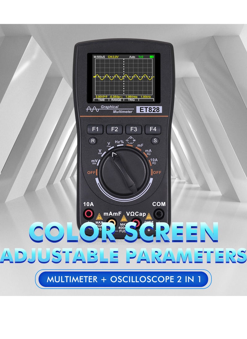 Generic - ET828 Intelligent Graphical Digital Oscilloscope Multimeter 2 in 1 with 2.4 Inches Color Screen 1MHz Bandwidth 2.5Msps Sampling Rate for DIY and Electronic Test - Image 1