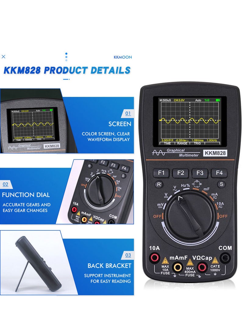 Generic - ET828 Intelligent Graphical Digital Oscilloscope Multimeter 2 in 1 with 2.4 Inches Color Screen 1MHz Bandwidth 2.5Msps Sampling Rate for DIY and Electronic Test - Image 1
