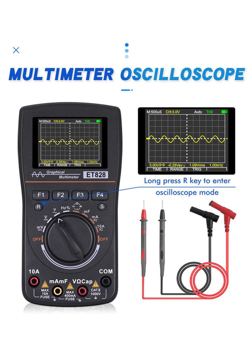 Generic - ET828 Intelligent Graphical Digital Oscilloscope Multimeter 2 in 1 with 2.4 Inches Color Screen 1MHz Bandwidth 2.5Msps Sampling Rate for DIY and Electronic Test - Image 1