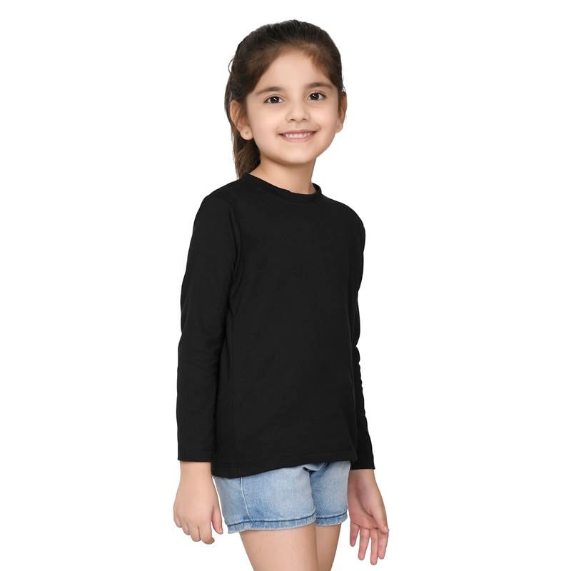 Nusyl Girls Full Sleeves Solid T-Shirt for Kids | Soft Cotton Blend | Comfortable Regular Fit | Casual 2-16 Years | Black - Image 2