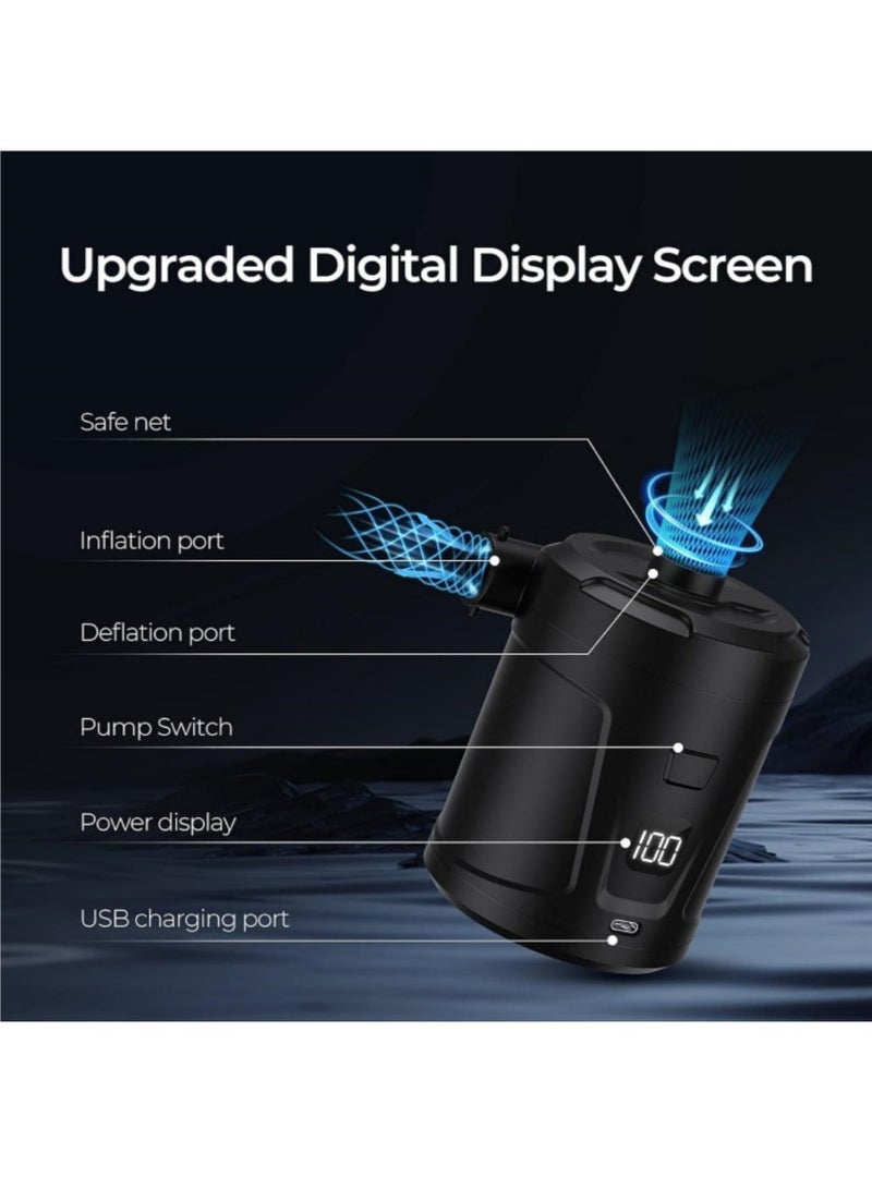 excitat Electric Air Pump, 5200mAh, 4300Pa, Portable Air Mattress Pump Rechargeable Mini Inflator Air Pump for Pool Floats, Inflatables, Boat, Pool Toys, Travel Outdoor Camping with 4 Nozzles - Image 5