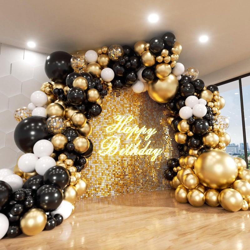ADOINBY Black and Gold Balloon Arch Kit, ADOINBY 140Pcs Black White Metallic Gold Confetti Latex Balloons 18 12 10 5 Inch Different Size Balloons for Birthday Anniversary Graduation Wedding Party Decorations - Image 1