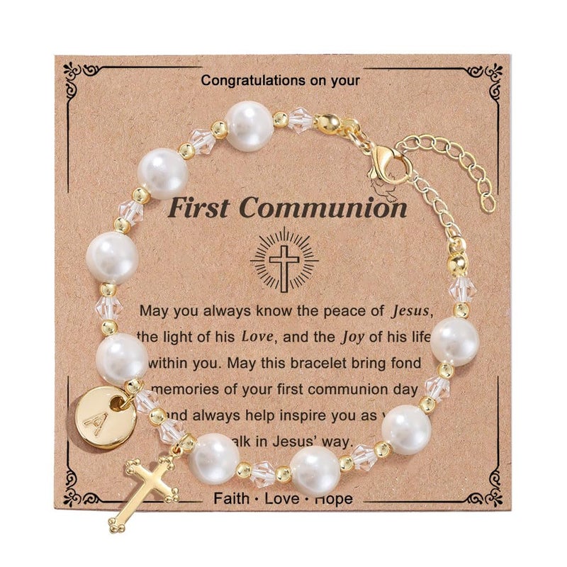 enasal Personalized First Communion Gifts for Girls Catholic,1st Holy Communion Bracelet Gifts for Girls, First Communion Decoration Favors for Goddaughter Niece (A) - Image 1