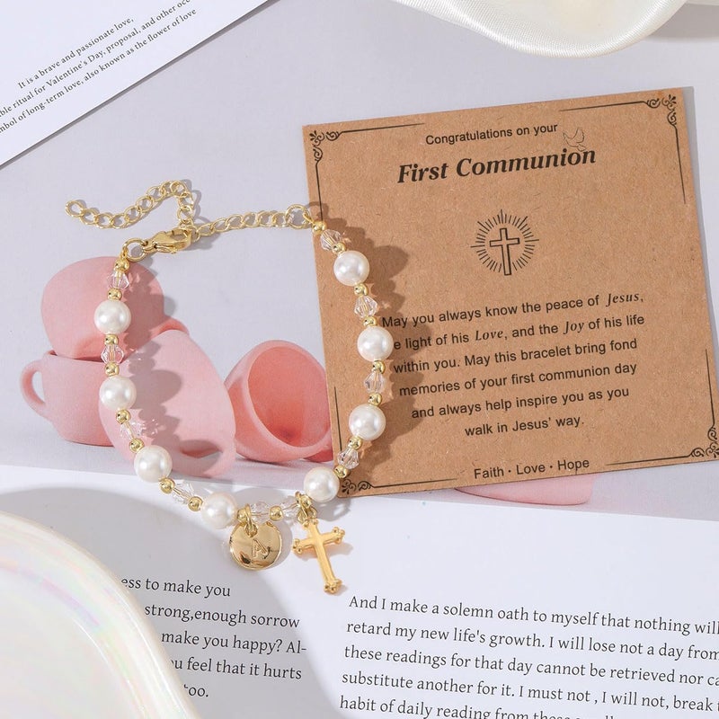 enasal Personalized First Communion Gifts for Girls Catholic,1st Holy Communion Bracelet Gifts for Girls, First Communion Decoration Favors for Goddaughter Niece (A) - Image 3