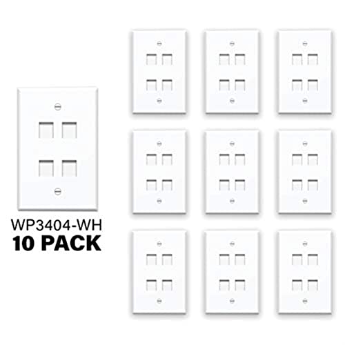 On-Q Legrand - OnQ 4 Port Keystone Single Gang Wall Plate, 1 Gang Keystone Wall Plate Supports 4 Keystone Insert, Screw-In Plastic, White, 10 Count, WP3404WH10 - Image 3