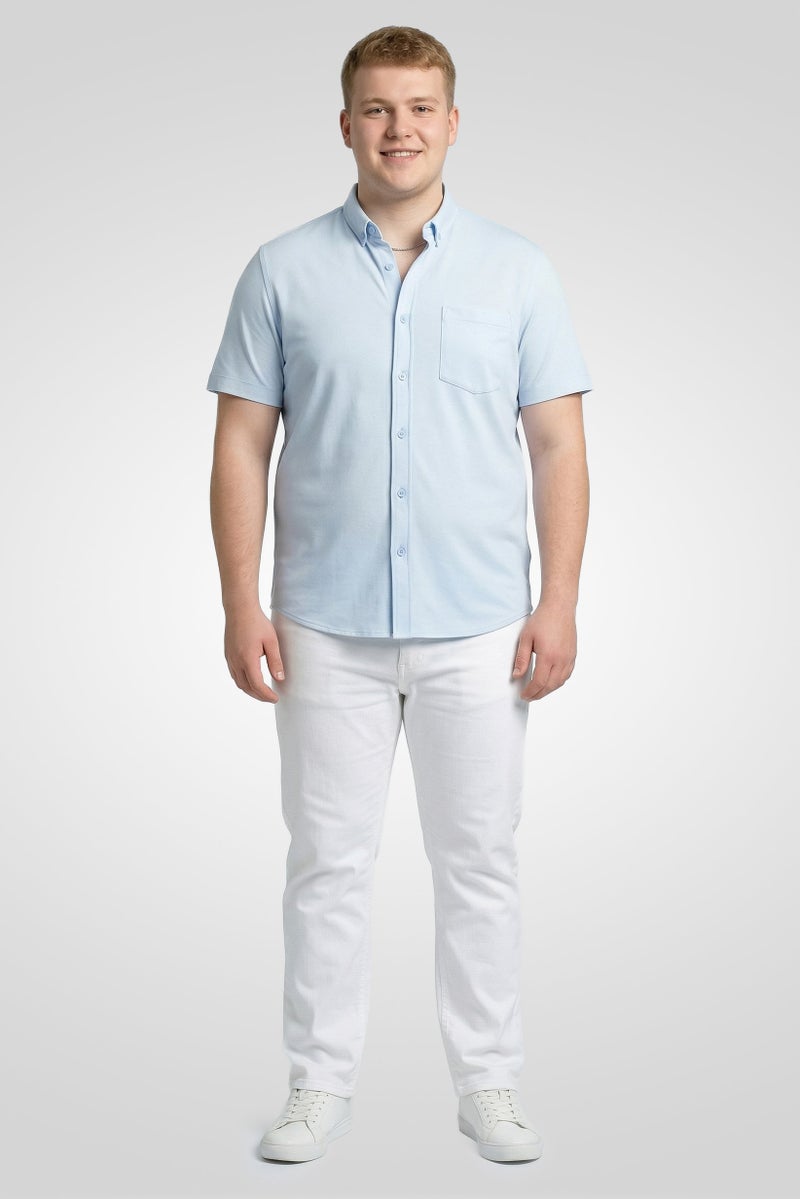 Celio Men Regular Fit Solid Short Sleeves Casual Shirt, Light Blue - Image 1