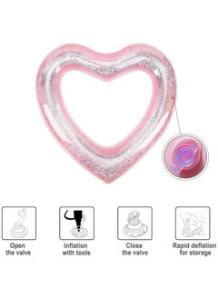 Generic Inflatable Pool Floats, Heart Swimming Pool Float Loungers Tube, Water Fun Beach Party Toys for Kids,Pink Sequins  - Image 3