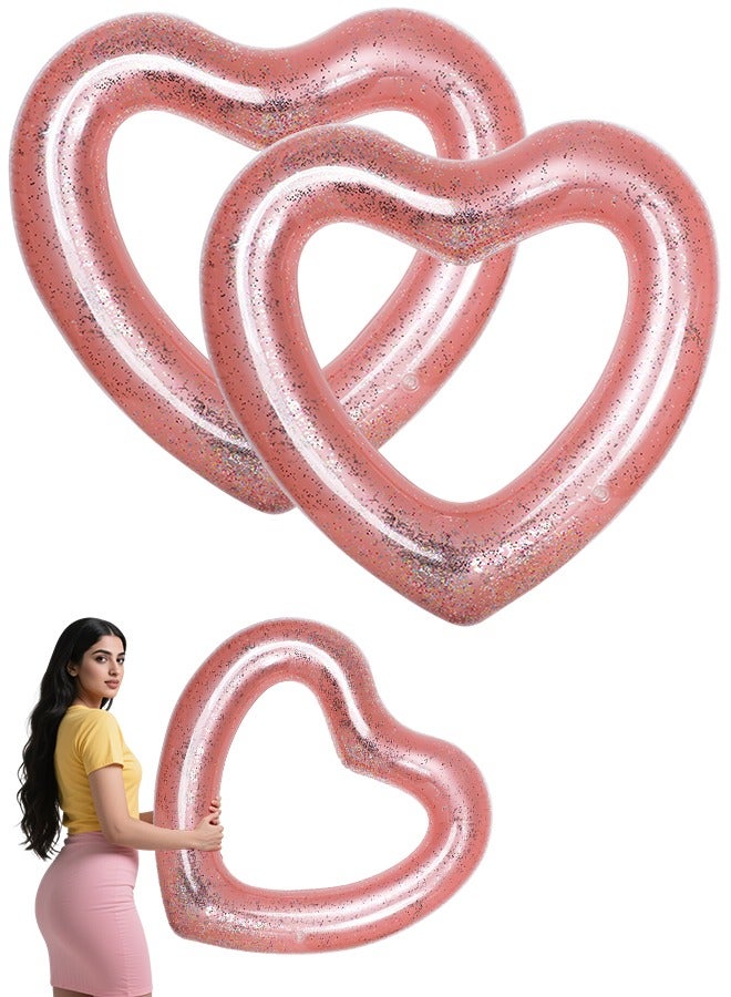 حلقة سباحة على شكل قلب للبالغين والأطفال، وعوامة حمام السباحة مع دعم رقبة مريحة، وعوامة المياه الشاطئية للعطلات، ملحقات حفلة حمام السباحة الصيفية - Image 1