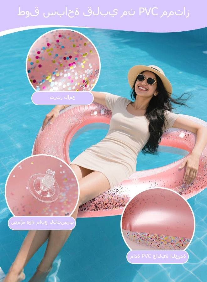 حلقة سباحة على شكل قلب للبالغين والأطفال، وعوامة حمام السباحة مع دعم رقبة مريحة، وعوامة المياه الشاطئية للعطلات، ملحقات حفلة حمام السباحة الصيفية - Image 2