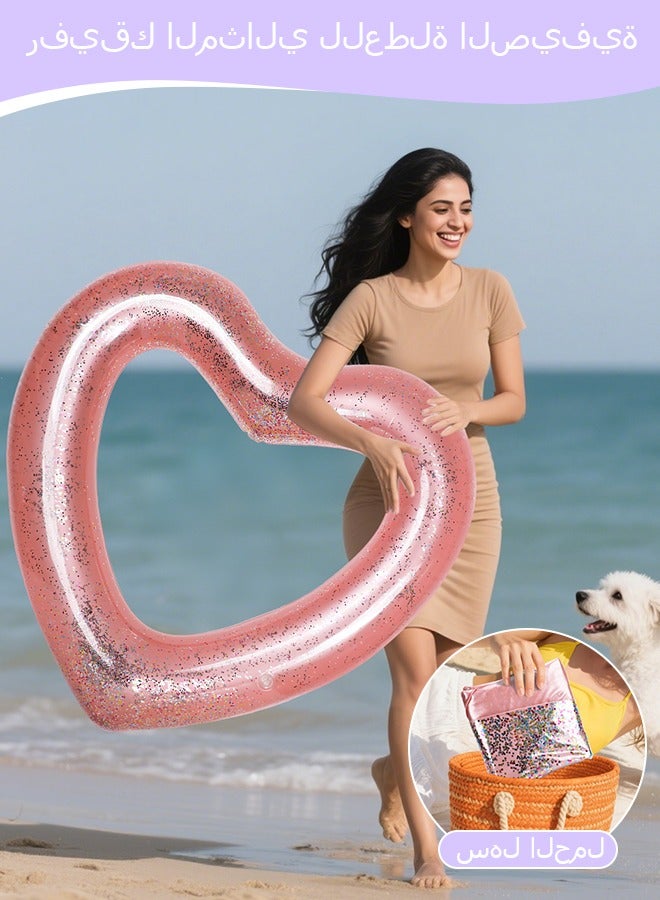 حلقة سباحة على شكل قلب للبالغين والأطفال، وعوامة حمام السباحة مع دعم رقبة مريحة، وعوامة المياه الشاطئية للعطلات، ملحقات حفلة حمام السباحة الصيفية - Image 4