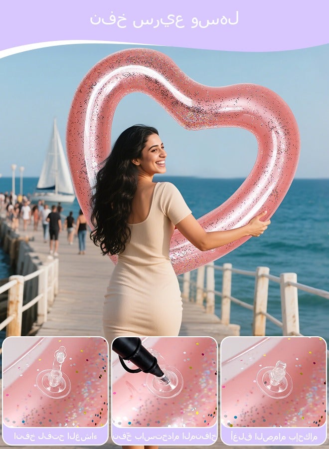 حلقة سباحة على شكل قلب للبالغين والأطفال، وعوامة حمام السباحة مع دعم رقبة مريحة، وعوامة المياه الشاطئية للعطلات، ملحقات حفلة حمام السباحة الصيفية - Image 5